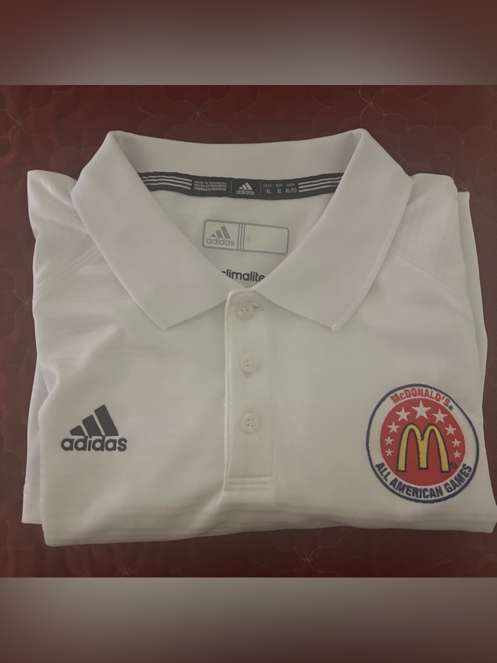Adidas Men’s White Climalite Polo Shirt with McDonalds All-American Games Patch